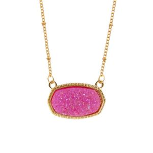 Hänghalsband hartsharts ovala druzy halsband guld färgkedja drusy hexagon stil designer varumärke mode smycken för kvinnligt framstående