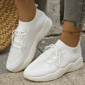 Casual Shoes Lace-Up Breathable Knit Sneakers Women Lightweight Non-Slip Sports Tennis For Woman 2024 Spring Flat Heels