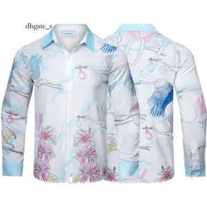 cosplay casablanca shirts Crane Flower Letter Design Sense Long Sleeved Shirt for Men's Handsome Leisure Spring and Autumn Vacation Loose