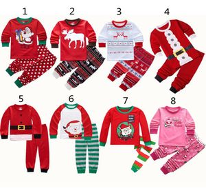 8 Style Boys Girls Christmas Pajamas 2018 New Children Cartoon Santa Claus elk long sleeve tops Pants 2pcs sets Suits B0016738084