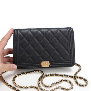 10A One to One Replicação de Alta Qualidade Clássico Hardware Magnético Mulheres Cadeia Carteiras Top Quality Caviar de Pele de Carneiro Luxurys Designer Bolsa Bolsa Titular de Cartão 0012