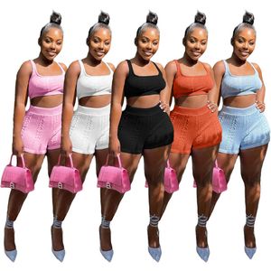 2024 Designer Tracksuits Sticked Outfits Summer Women Two Piece Set ärmlös Tank Crop Top Shorts Sweatsuits Sticking Sweatsuits Wholesale Clothes 10815