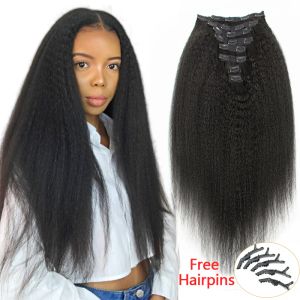 Extensions, verworrene gerade Clip-in-Haarverlängerung, Echthaar, Yaki-gerade Remy-Haarverlängerungen, voller Kopf, 824-Zoll-Clip-on-Haar, 1B-Farbe