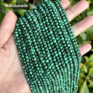 Loose Gemstones Wholesale Natural 3.2mm 4mm 5mm Malachite Faceted Round Beads For Making Jewelry DIY Necklace Bracelet Strand