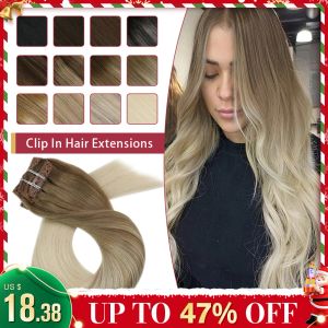 Extensions Moresoo Clip in Hair Extensions 100% riktigt Remy Human Hair Brasilian Silky Straight Hair Extension Balayage Blonde Hair Extension