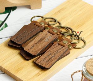 Fathers Day GiftKeychain Charms Straps Wooden Leather Laser Engraved Keychains Metal key ring Wood Blank key Chain Christmas Than3314909