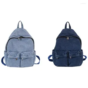 School Bags Denim Backpack Canvas Female Large Capacity Solid Color Zipper Bag