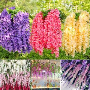 Decorative Flowers 12Pcs Artificial Wisteria 3 Forks Realistic Home Wedding Garden Wall Hanging Colorful Faux Flower Vines Garland