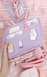 Purple Canvas Pencil Case Cute Kawaii Animal Badge Różowe ołówki duże szkolne torby ołówkowe dla dziewiczej dziewcząt artykuły papiernicze 9569363