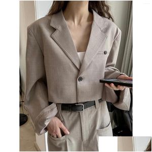 Kadın Takımları Blazers Bahar Geniş Shoder Crop Blazer Suit Gevşek İnce Yüksek Bel Kısa Ceket Kadınlar Damla Teslim Giyim Giysileri Otdmg