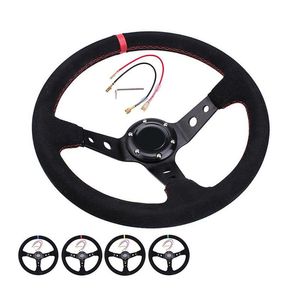 Car Steering Wheel 2022 New 350Mm 14Inch Deep Dish Racing Pvc Leather Aluminum Frame Light Weight 9-Hole Sport Modification Wheels And Otzlf