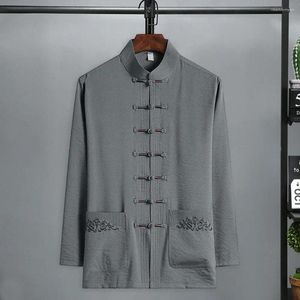 Abbigliamento da palestra Abito tradizionale cinese Tang Hanfu Giacca kimono Tinta unita Cardigan da uomo Colletto Cheongsam Casual Retro con bottoni