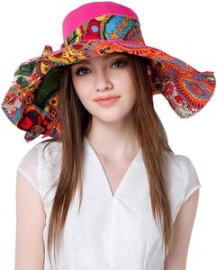 Women's Foldable Floppy Reversible Travel Beach Sun Visor Hat Wide Brim