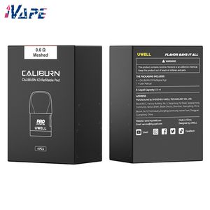 Uwell Caliburn G3 Refillable Pod Integrated Coil Cartridge 2.5ml - 0.6/0.9/1.2ohm Mesh, Side Filling, Leak-Free Design, Compatible with G3 & GK3 Tenet Kits, 4-Pack