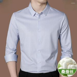 Koszule męskie Sprężyn Mulberry Silk długi rękaw Wysokie zaułek Business Business Traceless Bez żelaza Trend koszulki Camisa