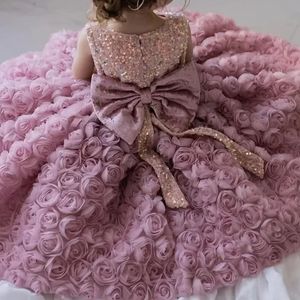 One Year Old Dress Princess Temperament Childrens Dresses Rose Fairy Western Style Girls Ball Gown 240309