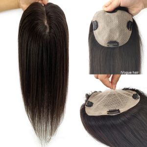 Toppers Podstawa skóry Human Hair Topper z 4 klipsami w jedwabiu top dziewiczy europejski toupe dla kobiet delikatne do włosów 12x13cm 15x16cm