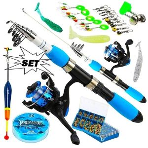 Combo Sougayilang Canna da pesca Kit completo Canna da pesca telescopica e mulinello da spinning Esche da pesca Ganci Linea Canna da pesca da viaggio Combo