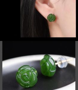 Stud Earrings Natural Rose Green With 925 Sterling Silver Golden Jewelry Lucky Accessories