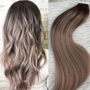 100% Real Human Hair Tape in Extensions Ombre T4/18 Ash Blonde Balayage Invisible Tape on Hair Extension 100g/40pcs