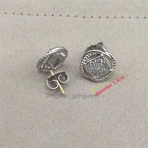 Creative Women Vintage Twist for 925 Girl Designer Square Diamond Stud Earrings Winding Geometric Round Stone Handmade Party Silver Color Jewelry Earring