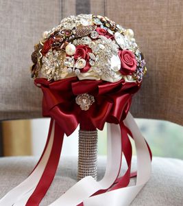 Luksusowy kryształowy broszka ślub ślubny bukiet sztuczne kwiaty róży 2019 Bride Małżeństwo Bukiet ręka Bling Bling Wedding 3424256