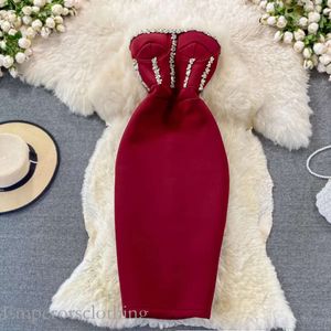 Abiti da festa Rosso senza maniche senza spalline aderente Abito femminile sexy Vestido De Festa Diamonds Robe 2023