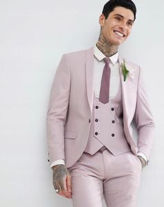 Ljusrosa män kostymer för bröllop kostymer afton klänning blazer röd brudgum tuxedos notched lapel smal fit prom business suitjacketpan4840174