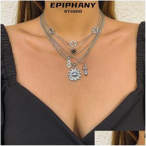 Chains Punk Letter Mtilayers Metal Necklace Temperament Sunflower Twists Chain Choker Items Drop Delivery Jewelry Necklaces Pendants Otw1M
