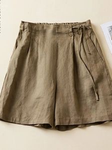 Kvinnor avslappnade korta byxor ankomst sommar vintage stil fast färg lös bekväm kvinnlig bomullslinne shorts b2438 240321