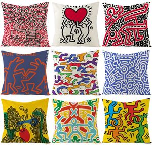 Federa per cuscino in lino Cartoon Harlem dipinta a mano Love Pillow Case Furniture9535634