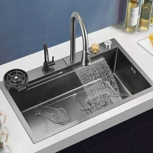 Flying Rain Waterfall Household Sink Integrated with Pull-Out Tap Set High Press