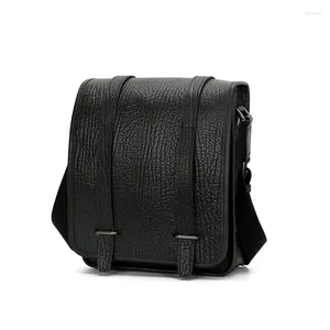 Bolsa Nesitu Alta Qualidade Vintage Preto Café Casca Padrão Couro Genuíno Mulheres Homens Ombro Messenger Bags M0085