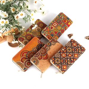 DHL60pcs Wallets Women Cork Leather Geometry Circle Printing Multifunctional Long Credit Card Holder Mix Style