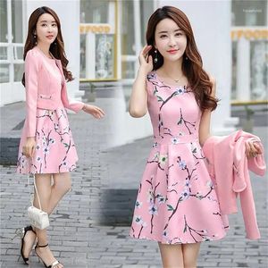 Work Dresses Female Short Blazer And Print Two Piece Set Fat High Waist Slim Fit Large Size 4XL Korean Version Dress Pink Black