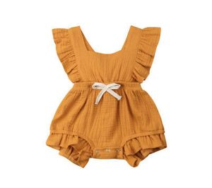 8 färger Nyfödda spädbarn bakåt båge jumpsuits baby ruffle romper fast färg 2019 sommar mode butik barn klättring kläder2021231