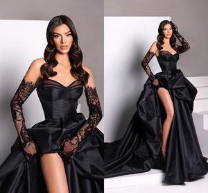 Sexy preto uma linha vestidos de baile longo para mulheres querida drapeado plissado lado alto divisão formal wear festa à noite concurso de aniversário vestidos de ocasião especial sem golves