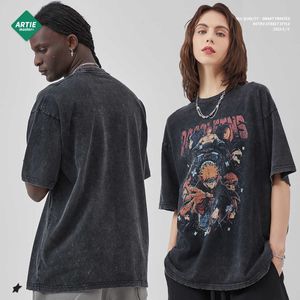 Artie Mens Clothing |デジタルホワイトインクファイヤーシャドウペインプリント摩耗半袖Tシャツ揚げ雪の古い