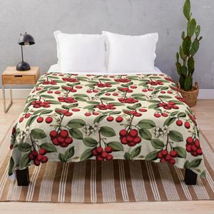 Blankets Vintage Botanical Illustration Of Cranberry (Vaccinium Macrocarpon) Seamless Pattern Merchandise Throw Blanket