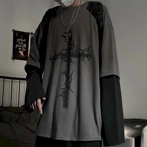 T-shirt for Men Summer Cross of Thorns Suitcase Mens T-shirts Long-sleeved Dark Hip-hop Mens oversize t-shirt Y2k T Shirt Tops 240320