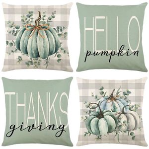 Pillow 2024 Fall Thanksgiving Home Sofa Decorative Throw Covers 18x18 Inches Linen Square Pillows Cover Plaid Pillowcase