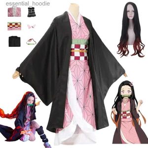 Cosplay Anime Costumes Kamado Nezuko odgrywanie ról Kimono Kamado Nezuuko Wig Munduform Halloween Women Clothing w Japan Anime Showc24321