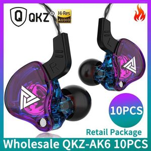 Cell Phone Earphones Wholesale 10Pcs QKZ AK6 HiFi Sports Earphones Music Earphones with Mic Sports Earphones (Retail Packaging Box) Q240321