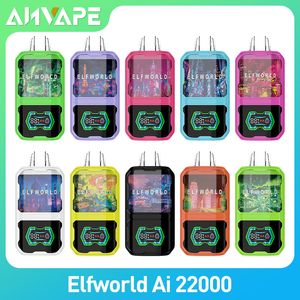 Elfworld AI22000 Puff Crystal Digital Disponível E Cigarros 650mAh Tipo-C 26 ml Pré-cheia de cartucho VAPE DE VAPE DISPOSITIVO 0%2%3%5%