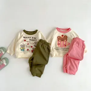 Clothing Sets 0-3Years Cute Born Baby Boy Girl Pant Set INS Autumn Long Sleeve Cartoon Pullover Sweatshirt Tops Jogger Bottom 2PCS Outwear