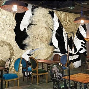 Bakgrundsbilder Anpassa stort Mural Fashion Home Improvement Black and White Modern Fjäril Abstrakt konst Retro Bakgrund Bakgrund