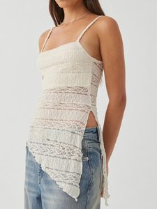 Kvinnors tankar Kvinnor Asymmetriska spetsar Camisoles Summer Textured Side Slit Sleeveless Backless Tank Tops Slim Vests Cami Club Streetwear