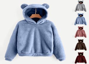 Kvinnor039s hoodies tröjor fluffiga kvinnor kawaii tröja söt björn öronkapslock höst vinter varm pullover långärmad outwea4549759