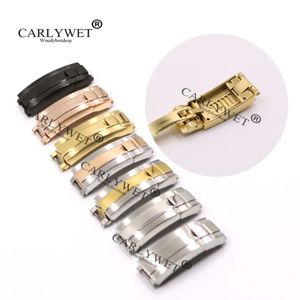 CARLYWET 9 mm x 9 mm bürstenpoliertes Edelstahl-Uhrenarmband, Schnalle, Glide-Lock-Verschluss, Stahl für Armband, Gummi-Lederarmband, Gürtel221f