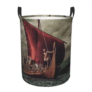 Laundry Bags Folding Basket Vikings Floating On Drakkar Sea Dirty Clothes Toys Storage Bucket Wardrobe Clothing Organizer Hamper